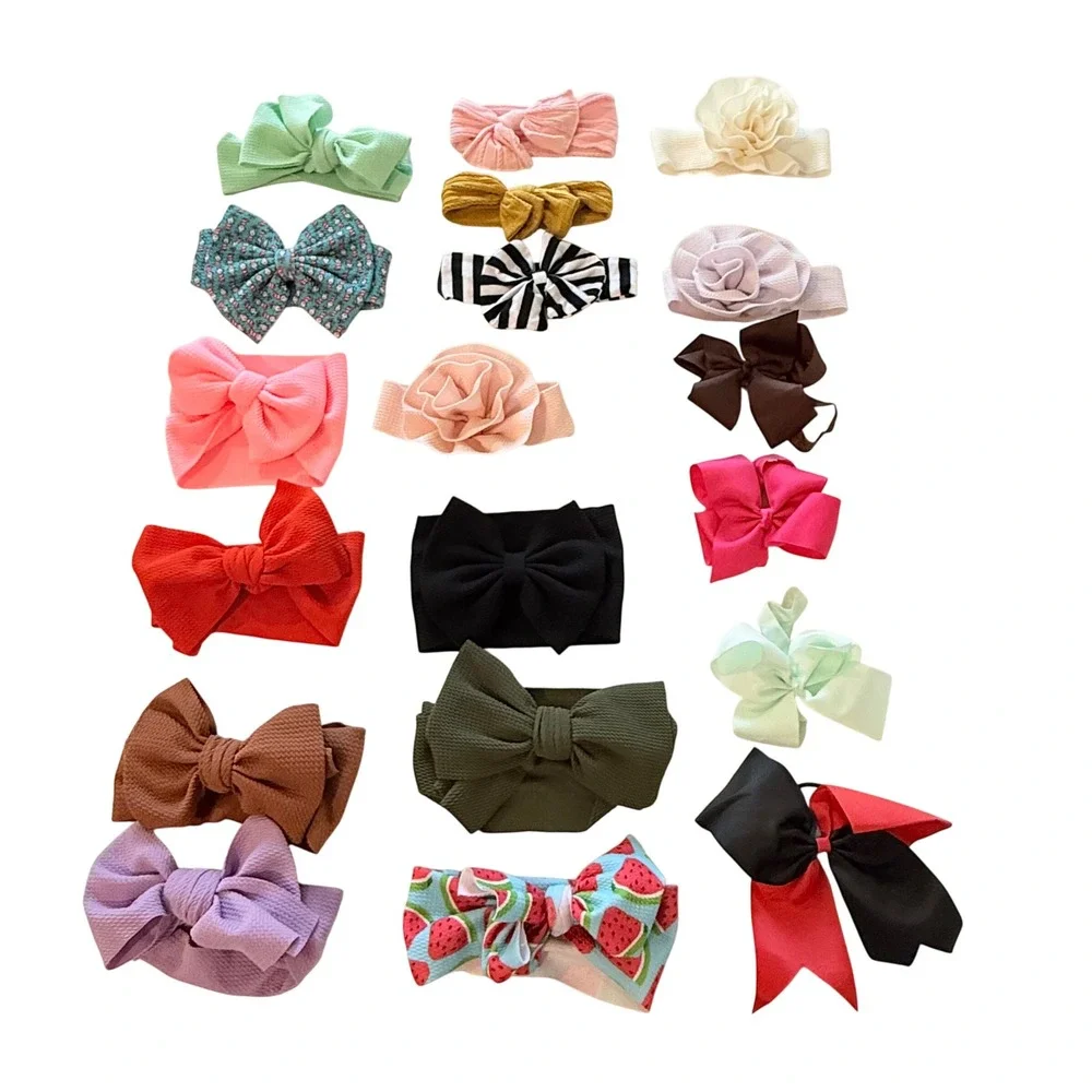 Hair Bow Headband Lot Kids OS Multicolored Textured Floral 17pc